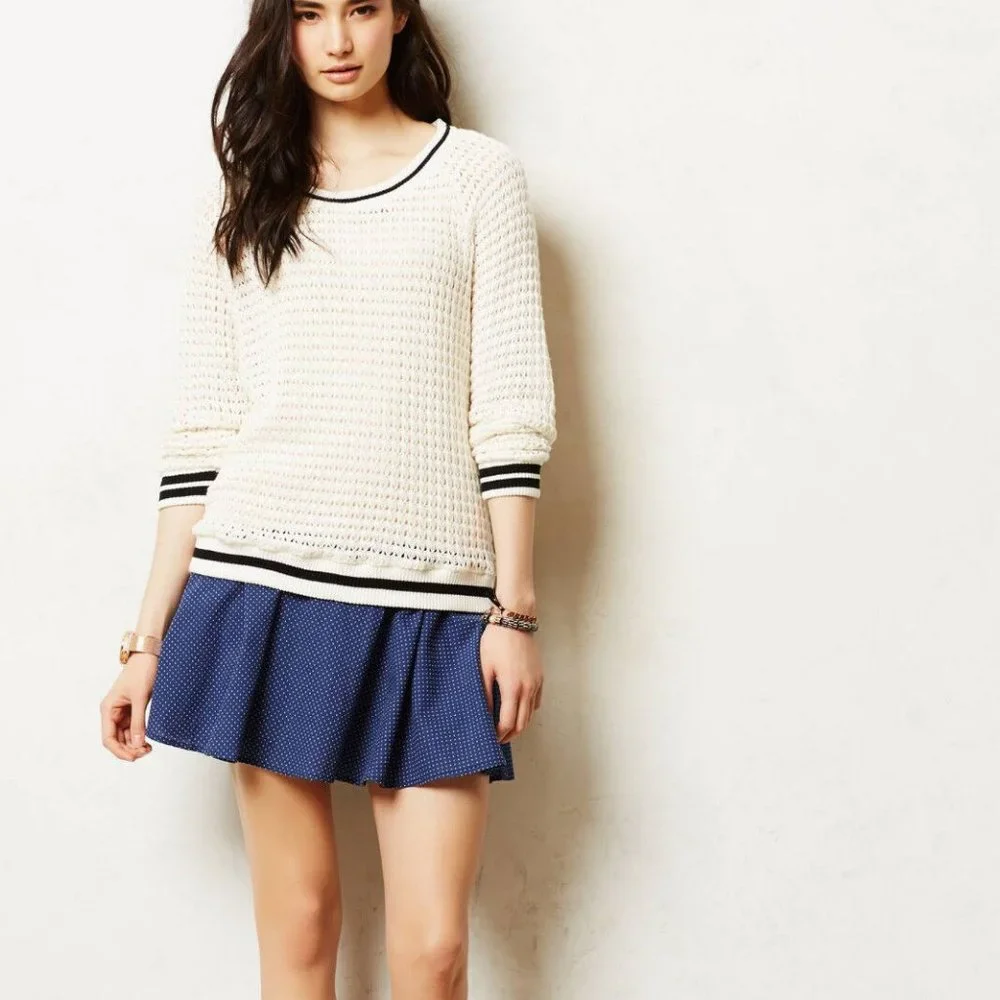 Anthropologie Dotted Buttonline Tank Top & Matching Skirt Set Navy Blue, Size L